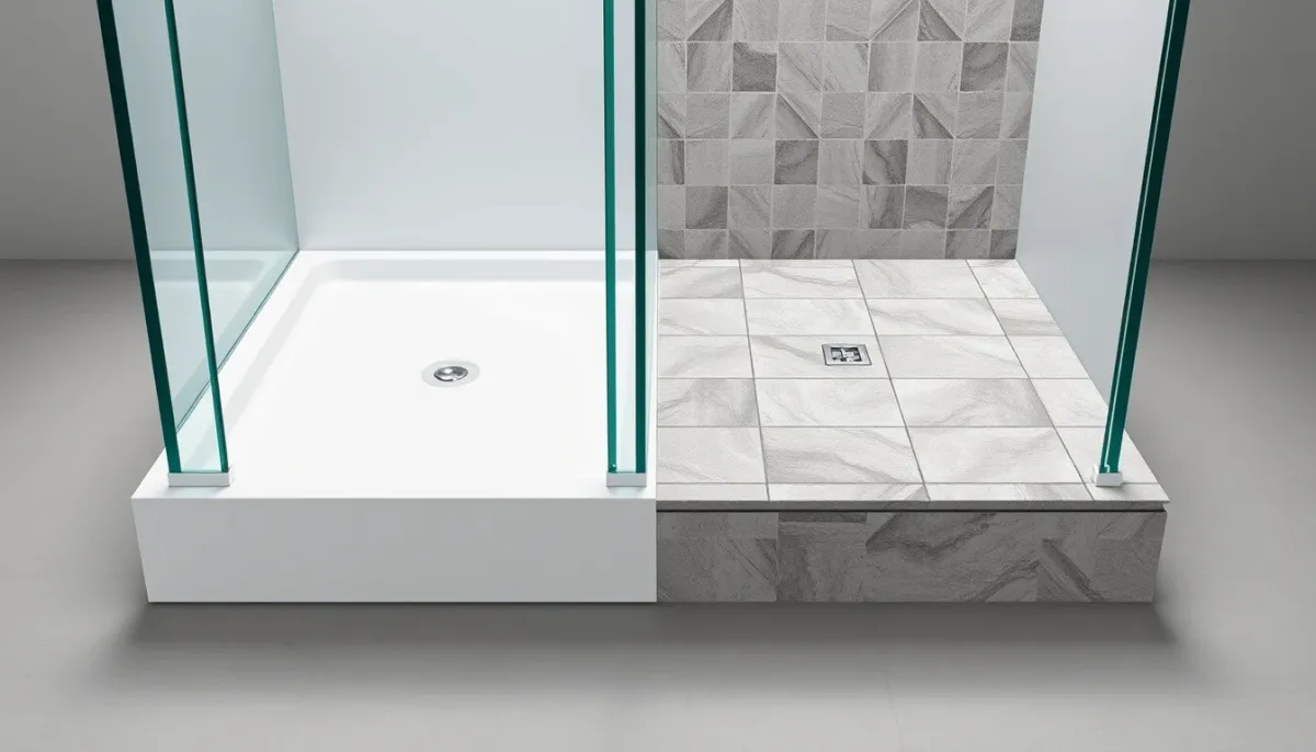 Comparaison technique entre un receveur extra-plat et une douche carrelée avec pente