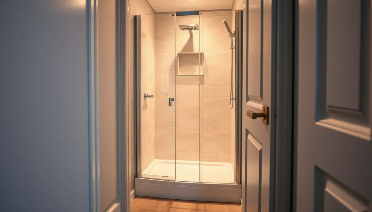 Receveur extra-plat installé dans une petite salle de bains pour optimiser l'espace