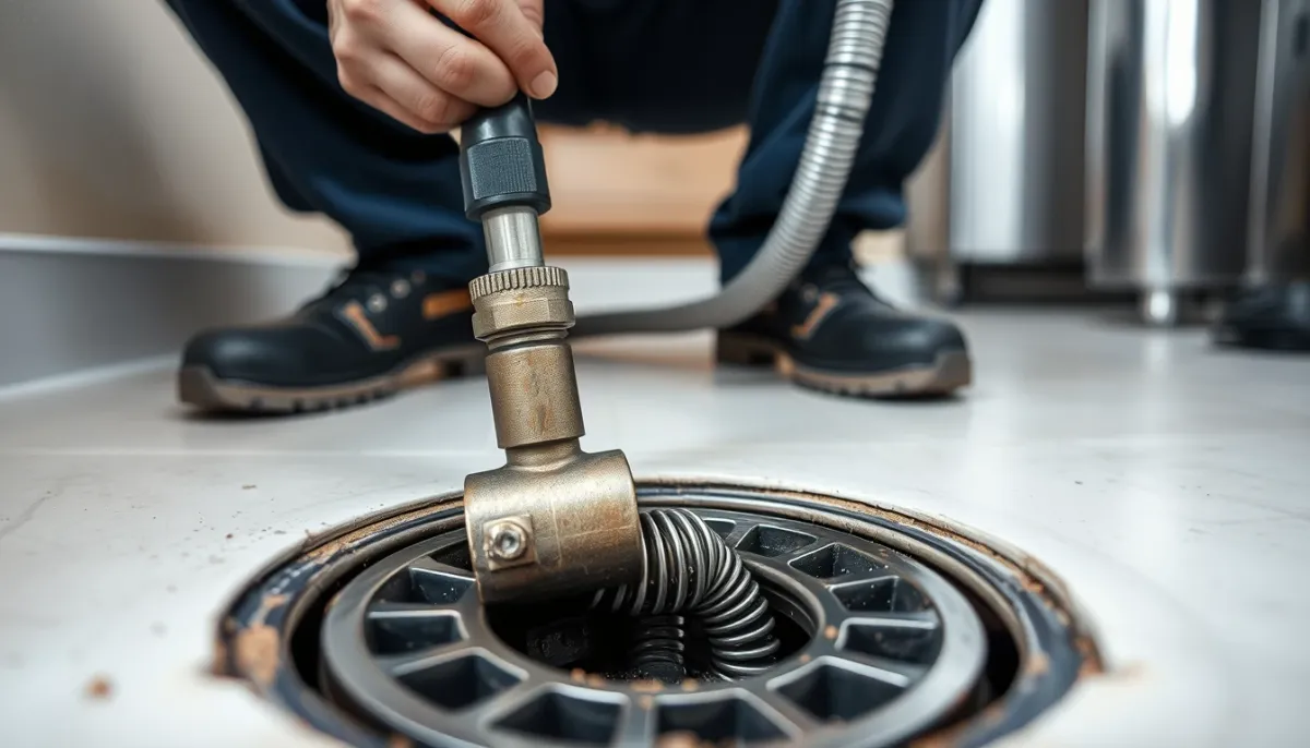Utilisation d'un furet manuel pour déboucher une canalisation