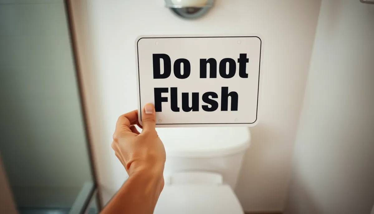Prévention du rebouchage : affichette rappelant de ne pas jeter de lingettes dans les toilettes