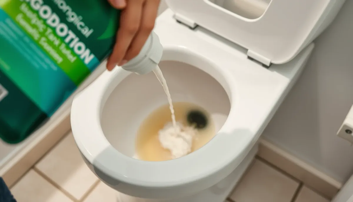 Ajout d'un activateur biologique dans une cuvette de toilettes pour l'entretien d'une fosse septique