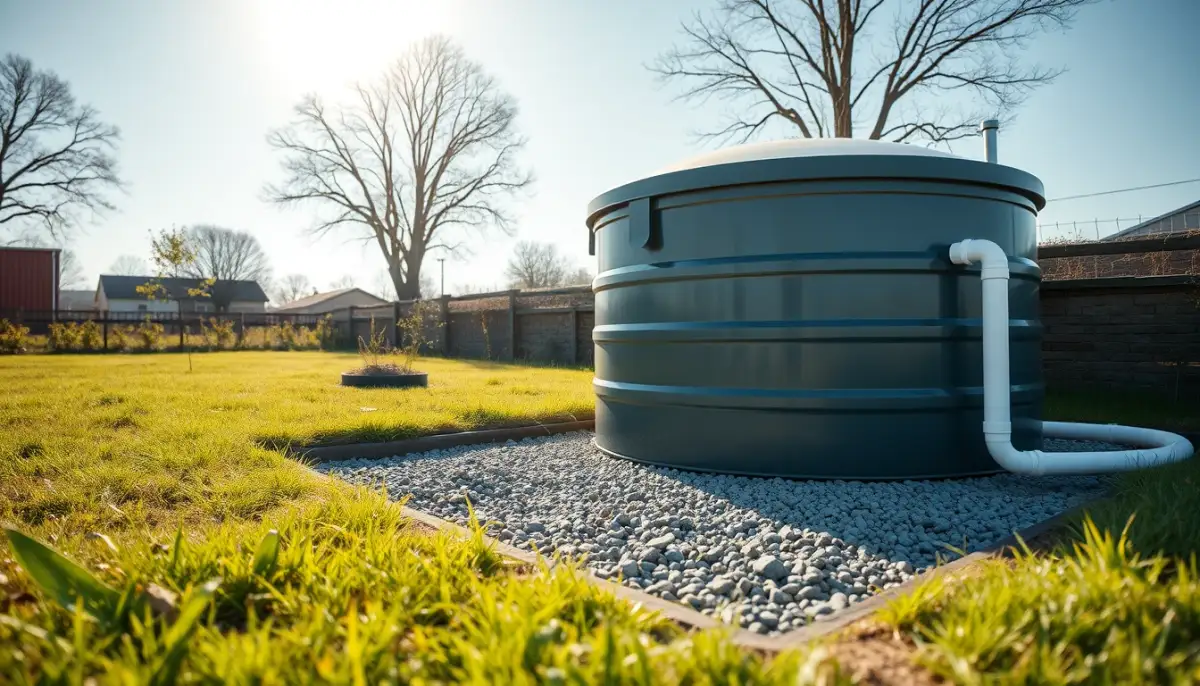 Système d'assainissement non collectif récemment installé dans un jardin