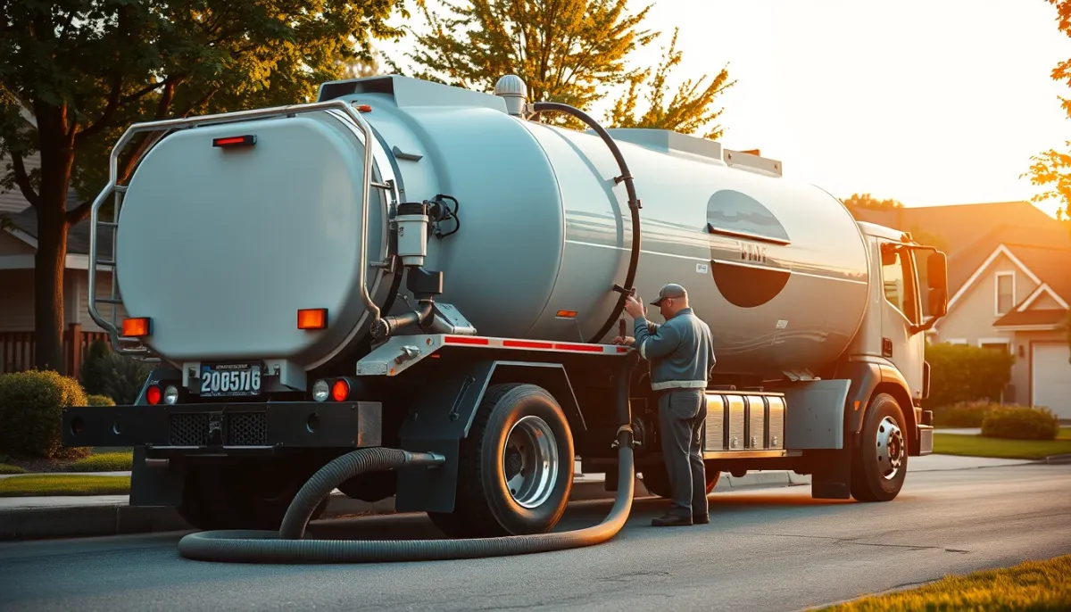 Camion de vidange professionnel en intervention pour l'entretien d'une fosse septique