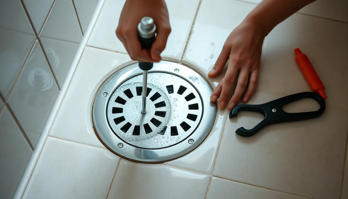 Démontage de la bonde de douche pour nettoyer le siphon