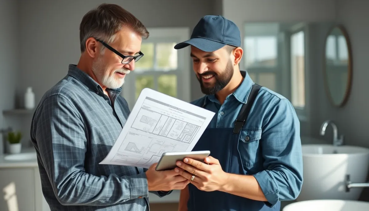 Particulier et artisan plombier discutant des solutions pour une remontée d'odeur