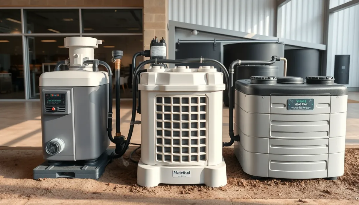 Comparatif visuel entre micro-station, filtre compact et fosse septique