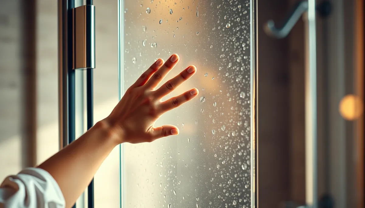 Utilisation quotidienne d'une paroi de douche pivotante avec verre traité anticalcaire