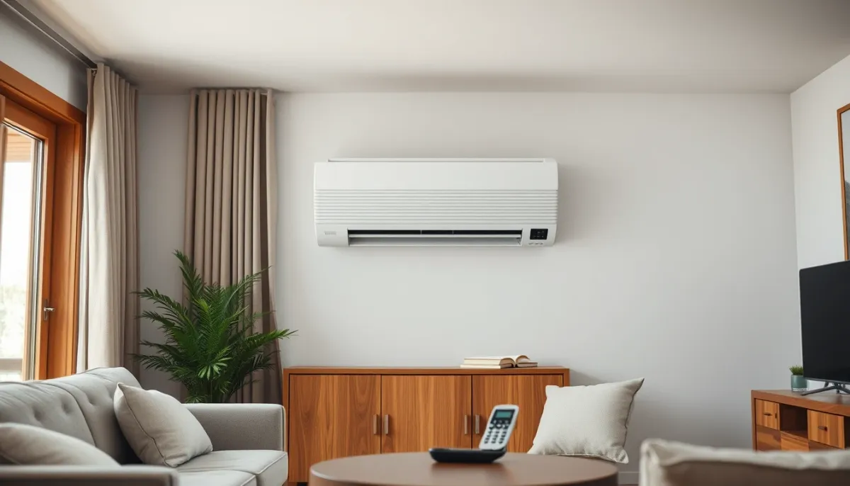 Unité intérieure murale d'une climatisation réversible dans un salon
