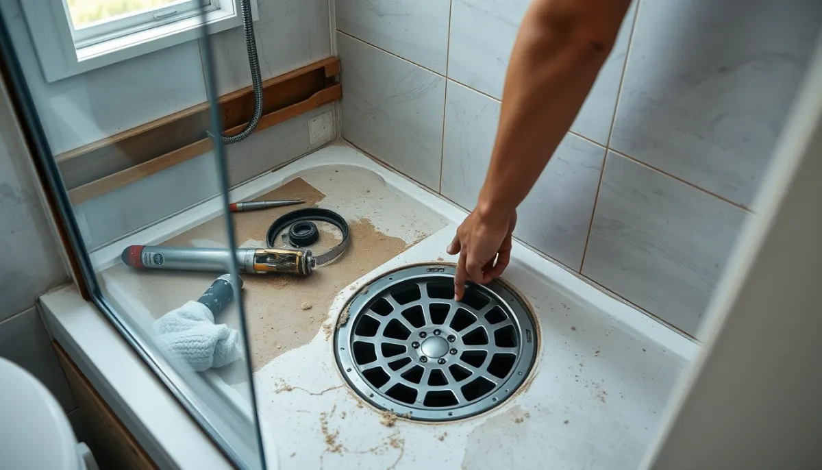 Pose d'un système d'évacuation de douche lors de travaux de rénovation