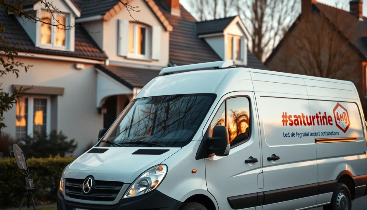 Camionnette de chauffagiste stationnée devant une maison